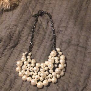 Chicos Chunky Chainmail Faux Pearl Beaded Statement Necklace